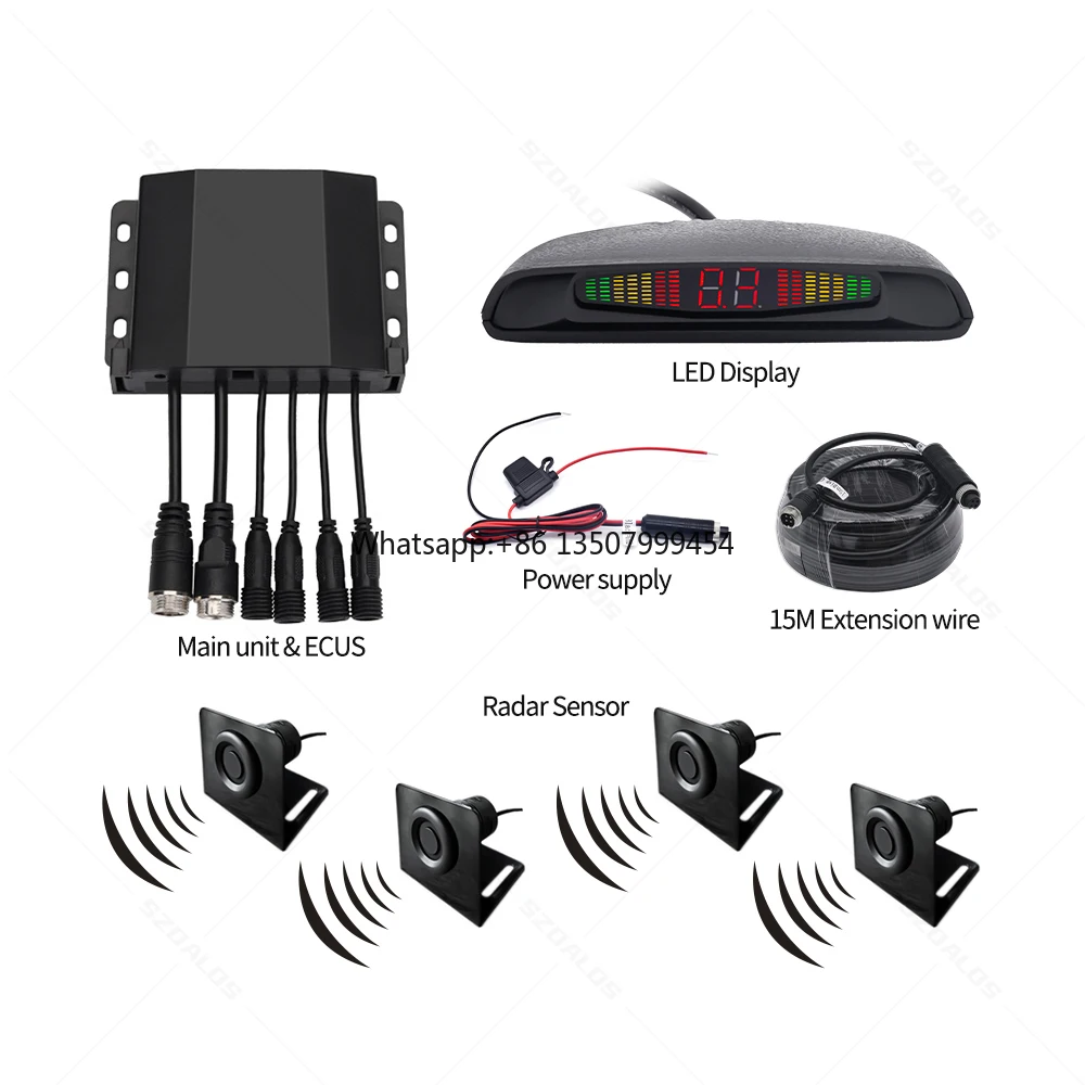 

Truck Parking Sensor System 4 Pcs Radar Blind Spot Alarm Reversing LED Backlight Display Rear View 24V Parking Sensor for Truck