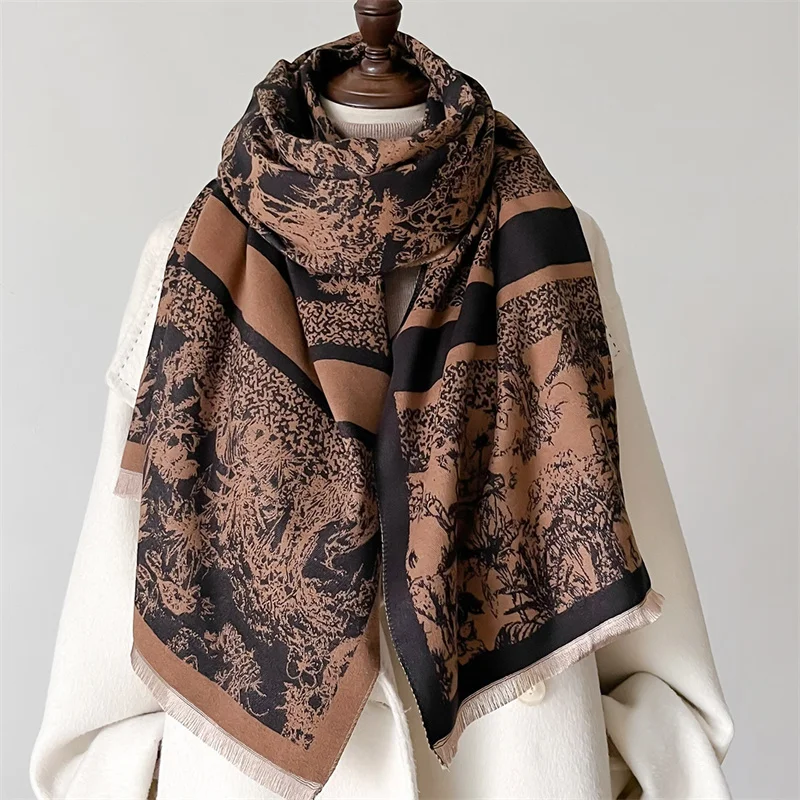 Luxury Print Scarf Women Cashmere Shawls and Wraps Female Thick Warm Blanket for Lady Printed Bufanda Winter Scarves Echarpe