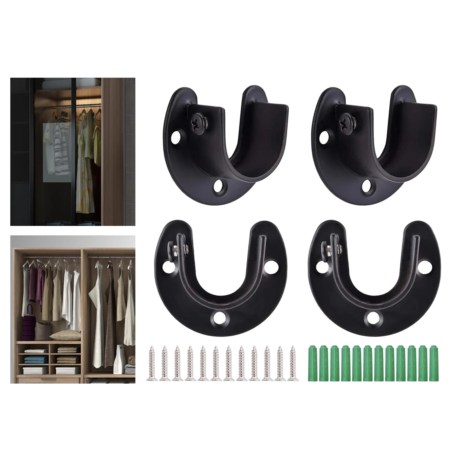 4Pcs Closet Rod Holder Set Heavy Duty Flange Socket Kit Wall Mount Support