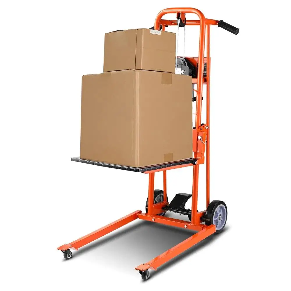 

Material Lift Winch Stacker 330 lbs Capacity Pallet Truck Dolly 42.9 in Max Lift