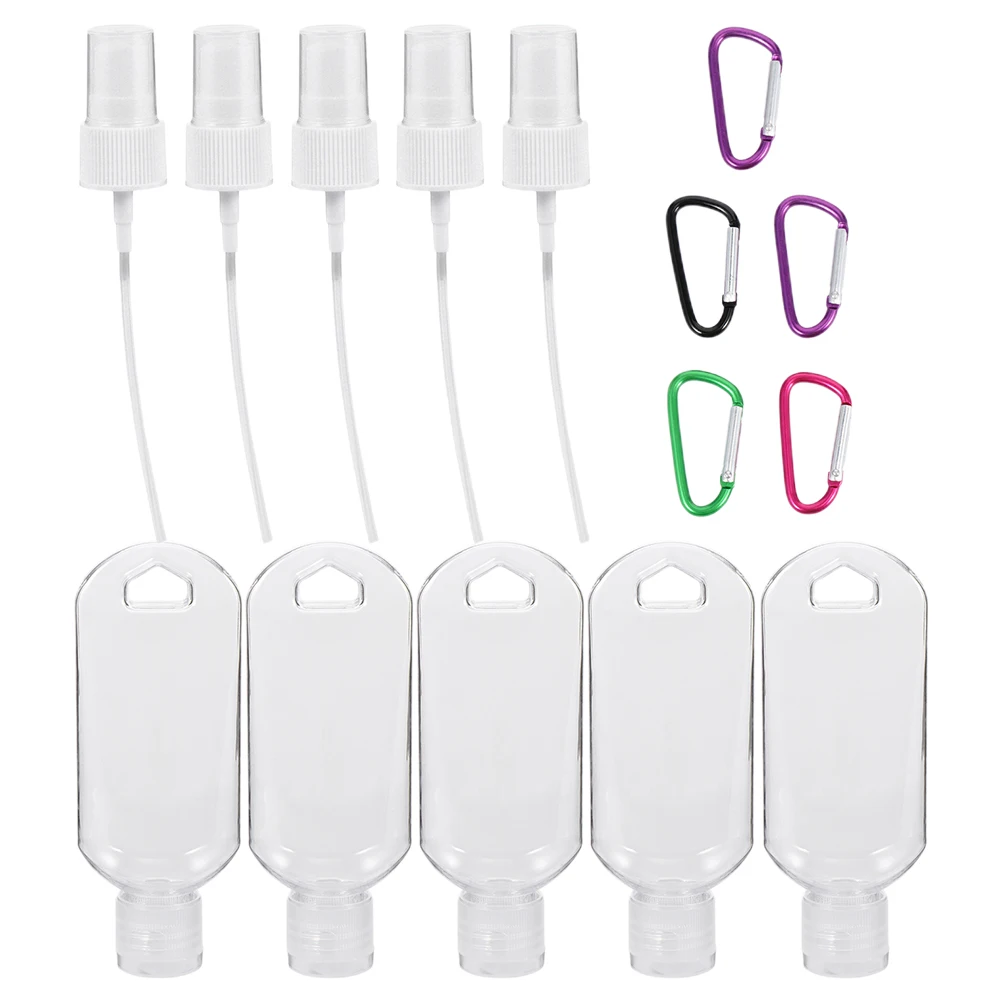

Disinfectant Refillable Bottles 5 Sets Plastic Hand Containers with Hook for Lotion Travel No Leakage Easy Clean Portable Sizes