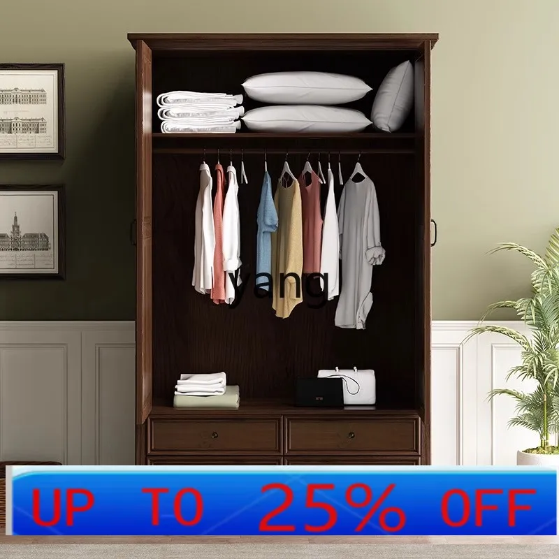 

Lmm all solid wood three-door wardrobe bedroom retro four-door wardrobe two-door storage