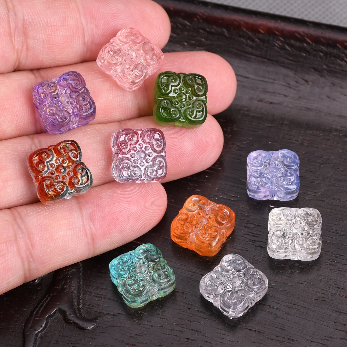 10pcs Square Shape 14mm Handmade Embossment Lampwork Glass Loose Beads For Jewelry Making DIY Bracelet Crafts Findings