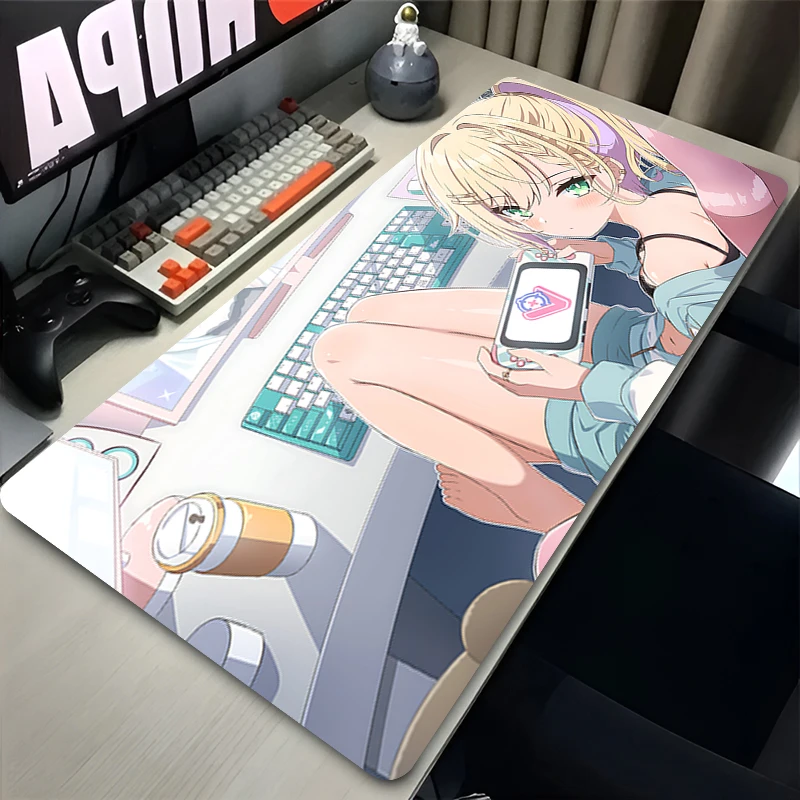 Kawaii Dark-themed Anime Girl Extra Large Thick Mouse Pad Non-slip Rubber Base Stitched Edge Desk Mat Cute Gift For PC Laptop