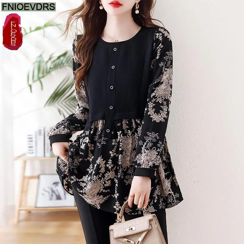 Loose Clothes Women 2024 Autumn Long Elegant Office Lady Floral Shirts Casual Retro Vintage Ruffles Tunic Peplum Tops Blouses