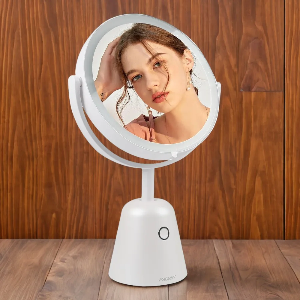 Rechargeable LED Vanity Mirror with Adjustable 10X Magnification, 360° Rotation, 3 Color Modes, and Dimmable Brightness, Ideal