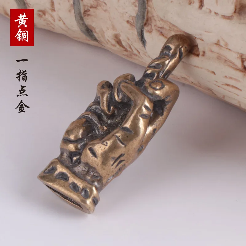 Pure Brass Handmade Old Home Desktop Decoration Personality Vertical Middle Finger Tea Ornaments Decoration Copper Coin Stall Su