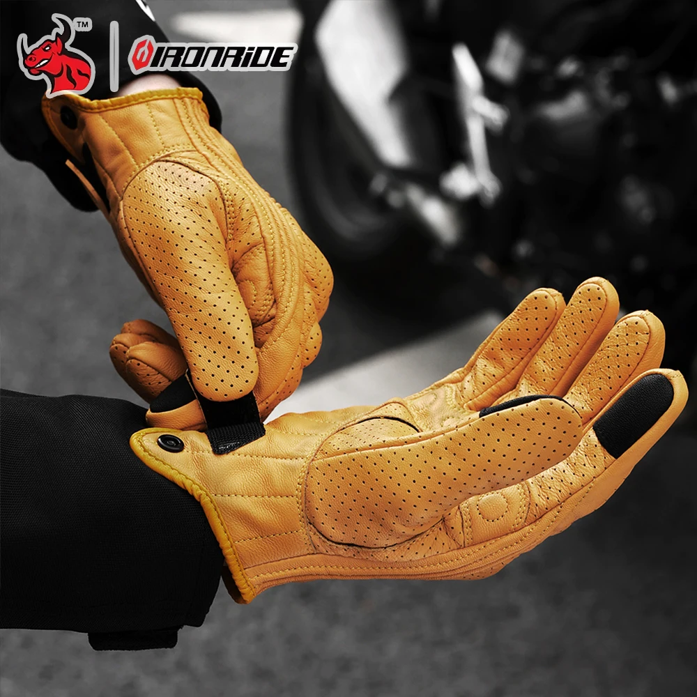 

​Summer Motorcycle Gloves Breathable Unisex E-Bike Gloves With Anti-Slip Ventilation Design Moto Vintage Leather Ride Gloves