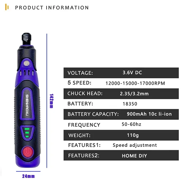 Беспроводной вращающийся инструмент, шлифовальный станок, электрическая дрель, 3 скорости, регулируемая гравировальная ручка, резка, полировка, сверление с аксессуарами для домашнего DIY