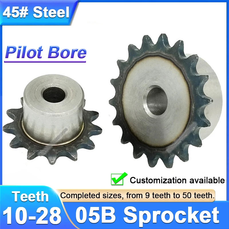 1Pc 05B Industrial Drive Sprockets Wheel 45# Steel Chain Gears 10 12 13 17 18 19 20 21 22 23 24 25 26 28 Teeth Pilot Bore