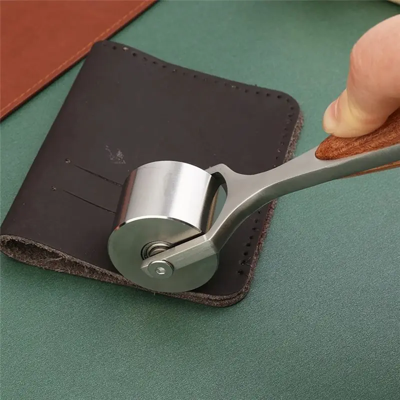 【Ship Within Craft Handmade Smoother Creaser Tool Pear Wood Handle Leather Roller Glue Edges Laminating Wheel Steel Iron Roll