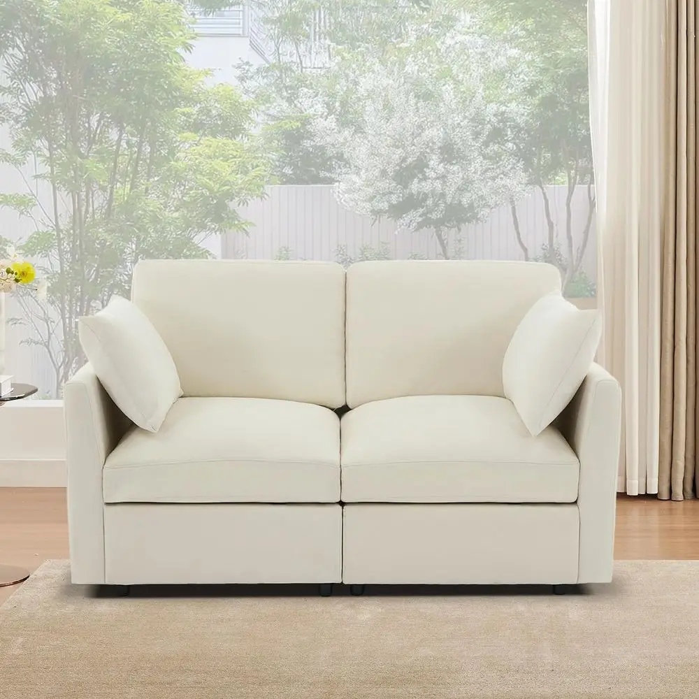 Loveseat Cloud Couch or Living Room, Spring Cushion，Comy ern Chenille Soa, Beige