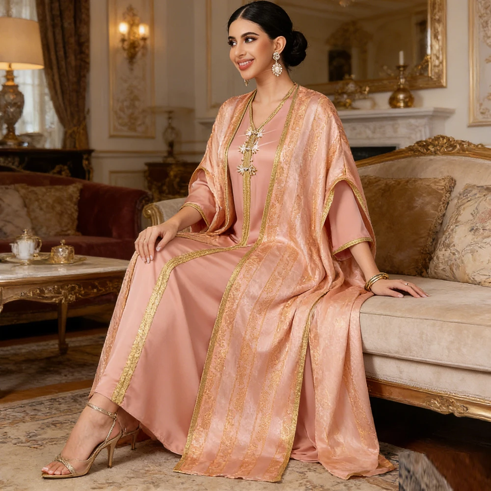 

Eid Diamonds Muslim Dress Set Women Dubai Abaya Turkey Kaftan Ramadan Kimono Jalabiya Kebaya Caftan Marocain Femme Islam Vestido
