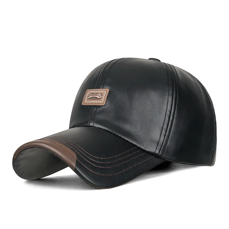 Autumn Winter New PU Imitation Leather Velvet Warm Baseball Caps For Men Personality Camping Fishing Hat Men's Cap кепка gorras