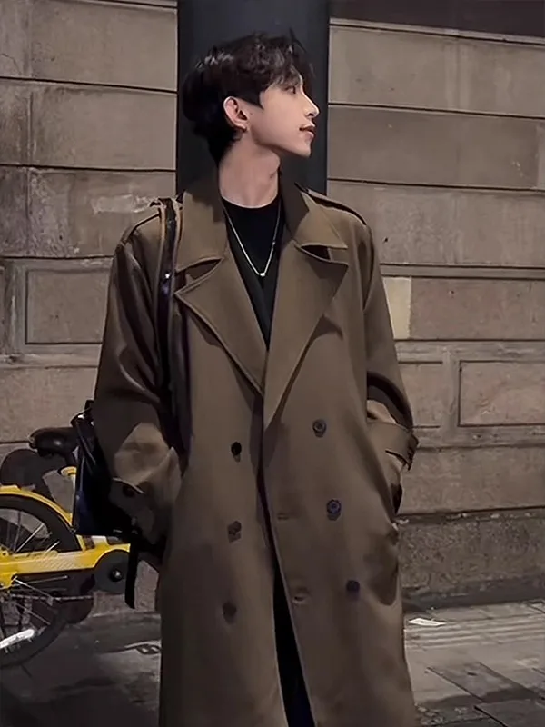 

Мужское пальто TANGZ STUDIO Briti Sle с двойным рядом пуговиц, длиной до колена, молодежное, модное, свободного кроя, осенняя верхняя одежда