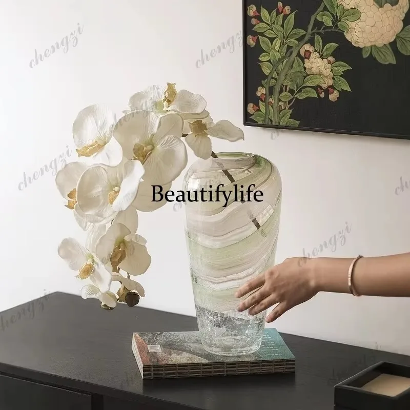 E182 New Chinese glass vase green texture transparent water retro hydroponic utensils dining table