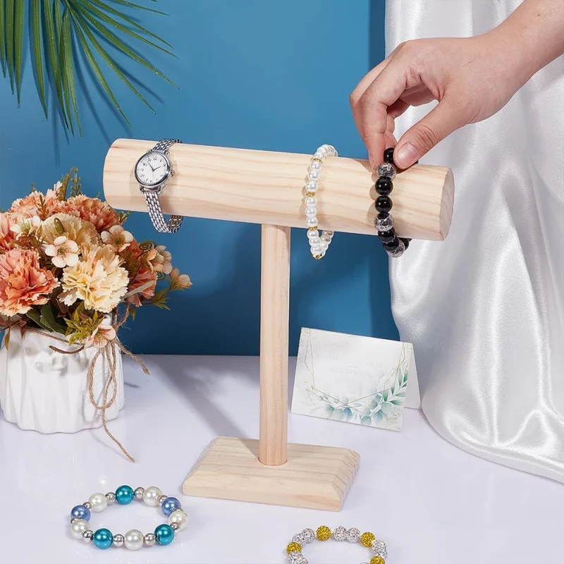 T-Bar Wood Bracelet Display Stands, Detachable Bracelet Organizer Display Stand Jewelry Hair Band Display Stand for Jewelry Home