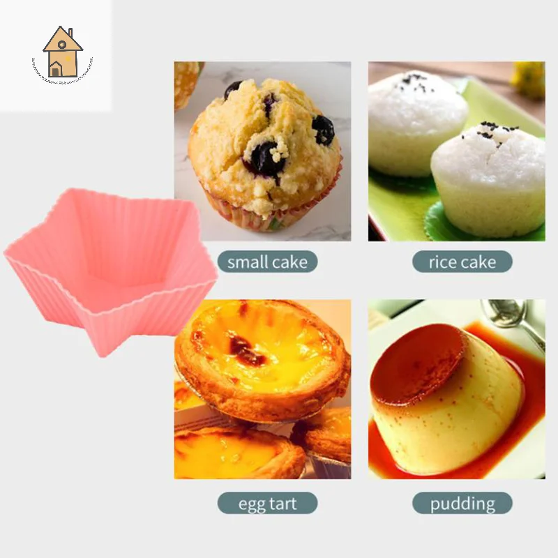 

6PCS Silicone Muffin Mold Round Muffin Cup Heart Cake Baking Mold Kitchen Cooking Supplies Cake Decorating Tools
