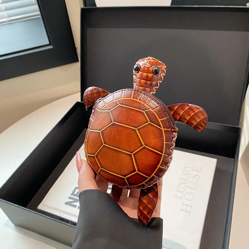 Funny PU Leather Cute Turtle Coin Purse Durable Cartoon PU Leather Key Holder Zipper Closure Novelty Animal Mini Handbag Student
