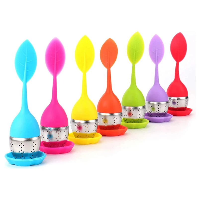 Silicone Tea Infuser Reusable Sweet Leaf Pattern Tea Strainer Teapot Loose Leaf Herbal Spice Filter Tea Ball With With Drop Tray