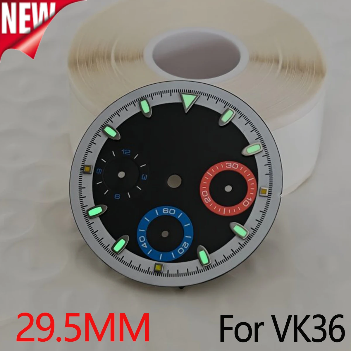 29.5mm VK63 New Style Watch Dial Gem-Set Green Luminous Suitable For Seiko Quartz Movement Case Modify Parts Accessories