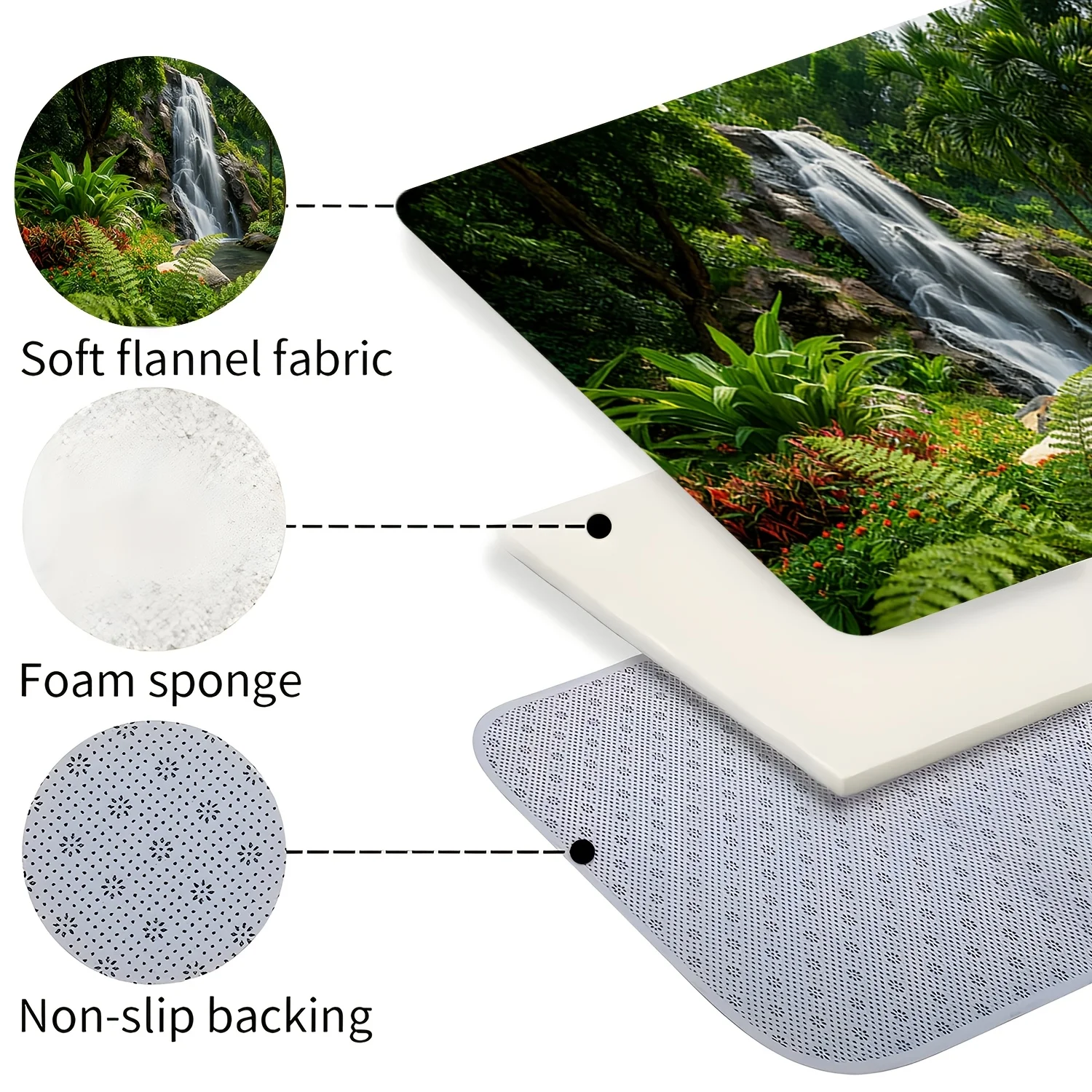 Tropical Waterfall Green Plant Kitchen Runner Mat Anti Slip Rainforest Stream Rock Nature Print Carpet for Kitchen Hall Bathroom