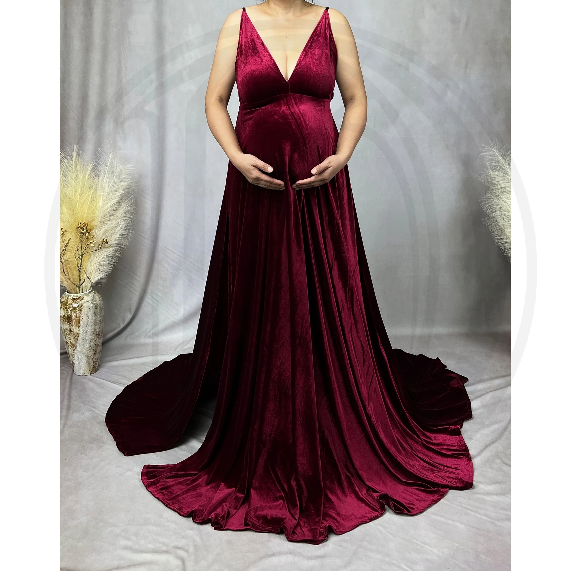 Don&Judy Baby Shower Dresses for Pregnant Woman Velvet V-neck Maternity Dresses Photoshoot Wedding Evening Party Clothing 2023