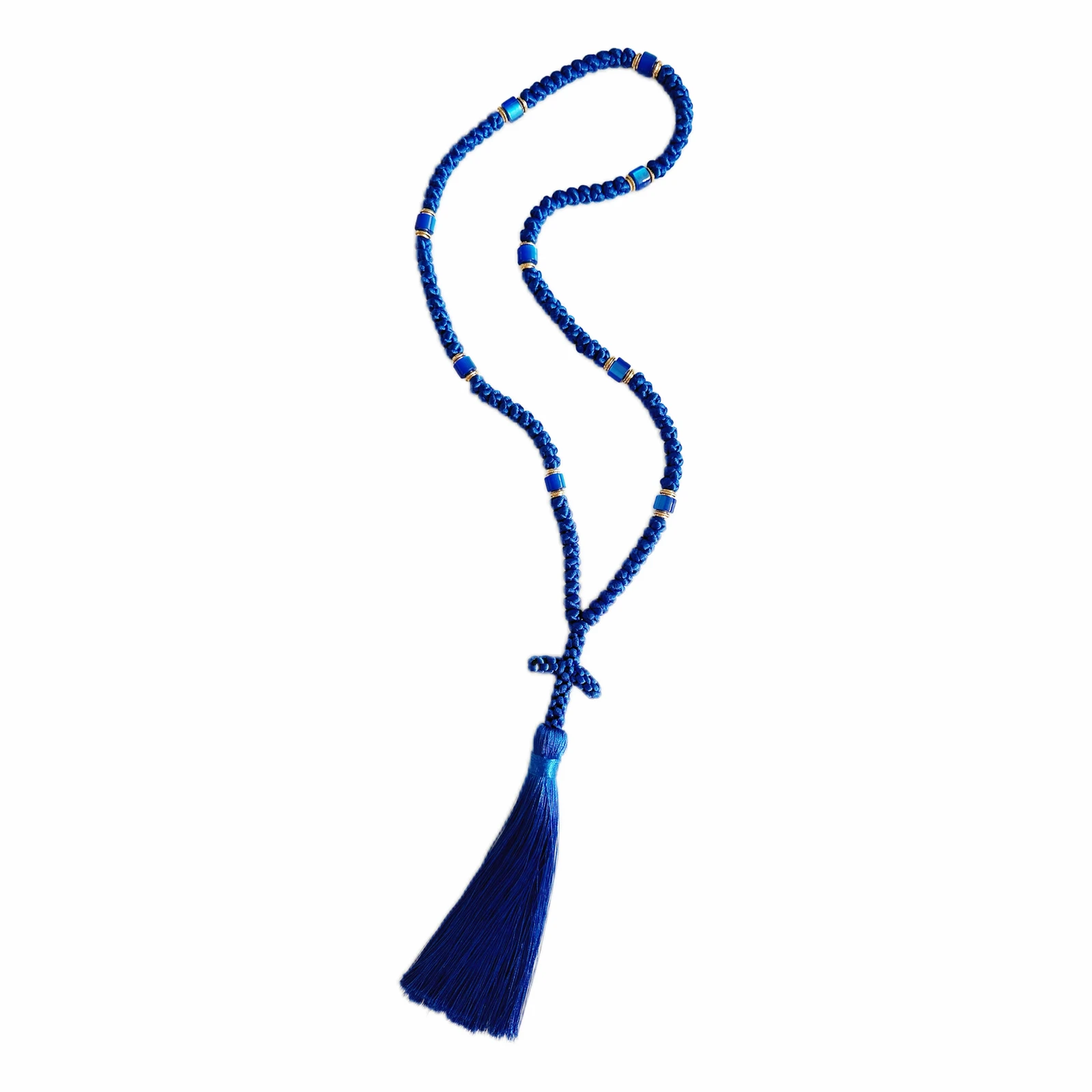 Handemde-cuerda de oración ortodoxa cristiana Chotki negra, 100 nudos azules, Omboskoini griego, regalos griegos, colgante para coche, adorno para el hogar