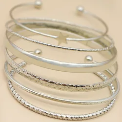 6pcs/set Star Bangles Bracelets for Women Simple Multilayer Geometric Opening Bangle Cuff Bracelet Punk Jewelry Set Accessories