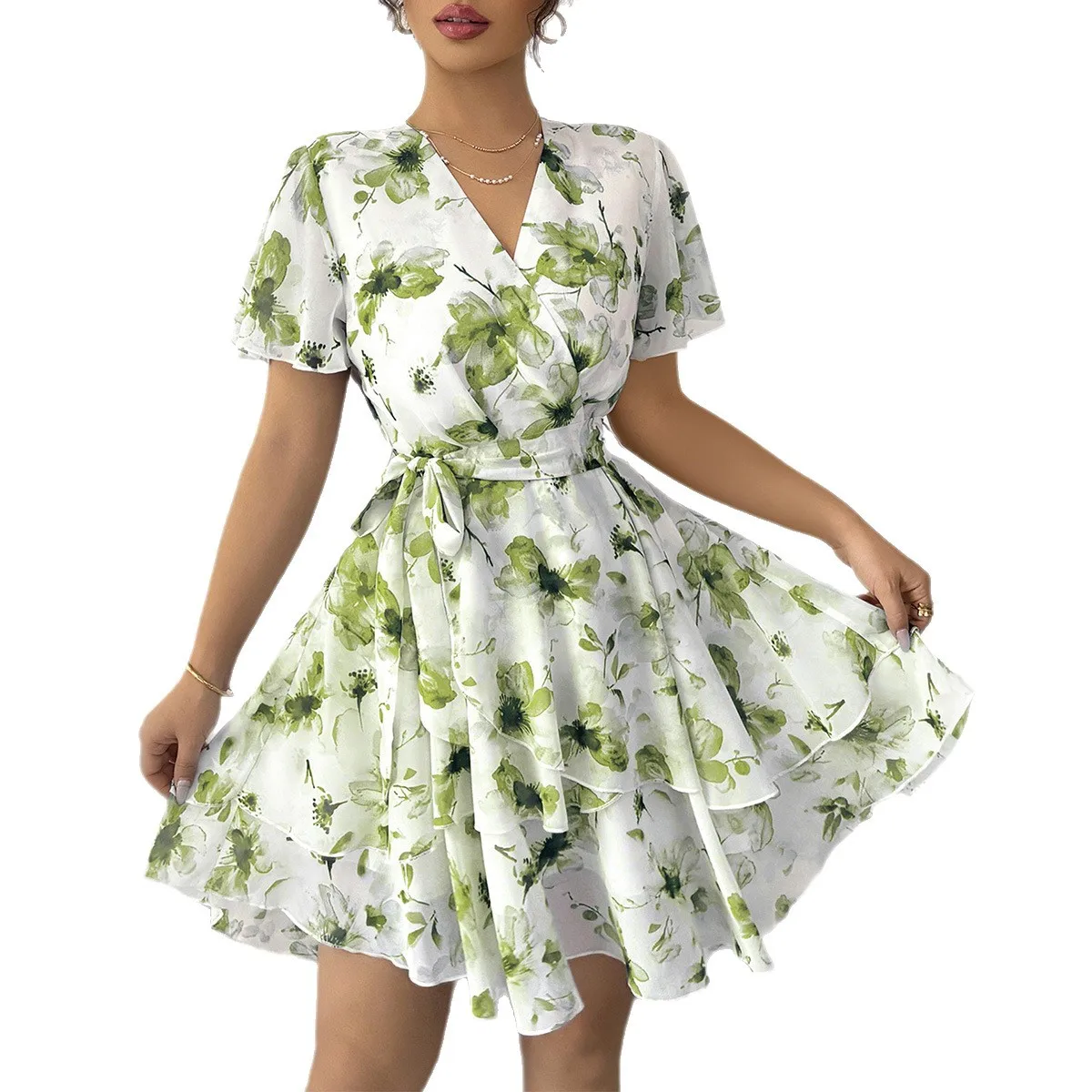 Casual zomer Vaion bloemenprint ort Sve cake rok Dr hoge taille polyester stof A-lijn rok uit één stuk dames...
