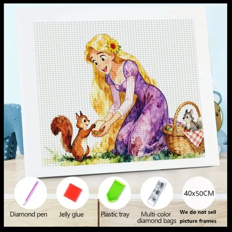 

1PC Sparkling Full Drill 5D DIY Diamond Painting Kit, Enchanted Fairytale Princess & Adorable Squirrel Animal Art, Rhinestone Em