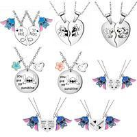 Disney Lilo & Stitch Necklace 2 Pieces Splicing Heart Puzzle Pendant For Couple Friendship Heart Matching Stainless Chain Jewel