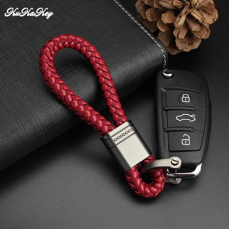 Hand Woven Keychain Gun Gray Metal Key Rings Chains For Mercedes Benz For Skoda Megane Abarth Car Keyring For Toyota Auto Parts