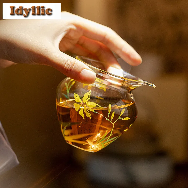 

250ml Glass Bundled Mouth Gold Orchid Tea Pitcher Tea Divider Cha Hai Dispenser Justice Cup Fair Mug Teaware Accessories Craft