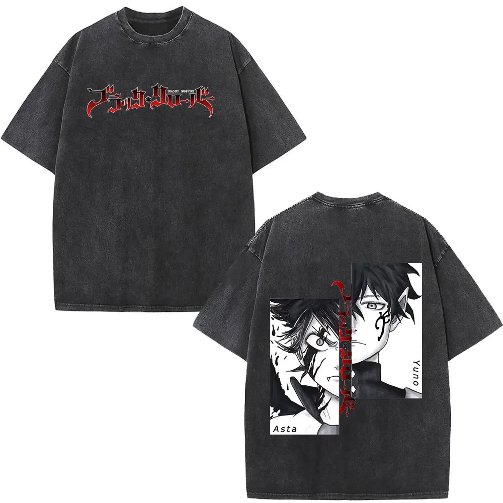 Black Clover All Characters Washed T-shirt Anime Harajuku Streetwear Oversized Tee Y2K Retro Otaku Casual Tops