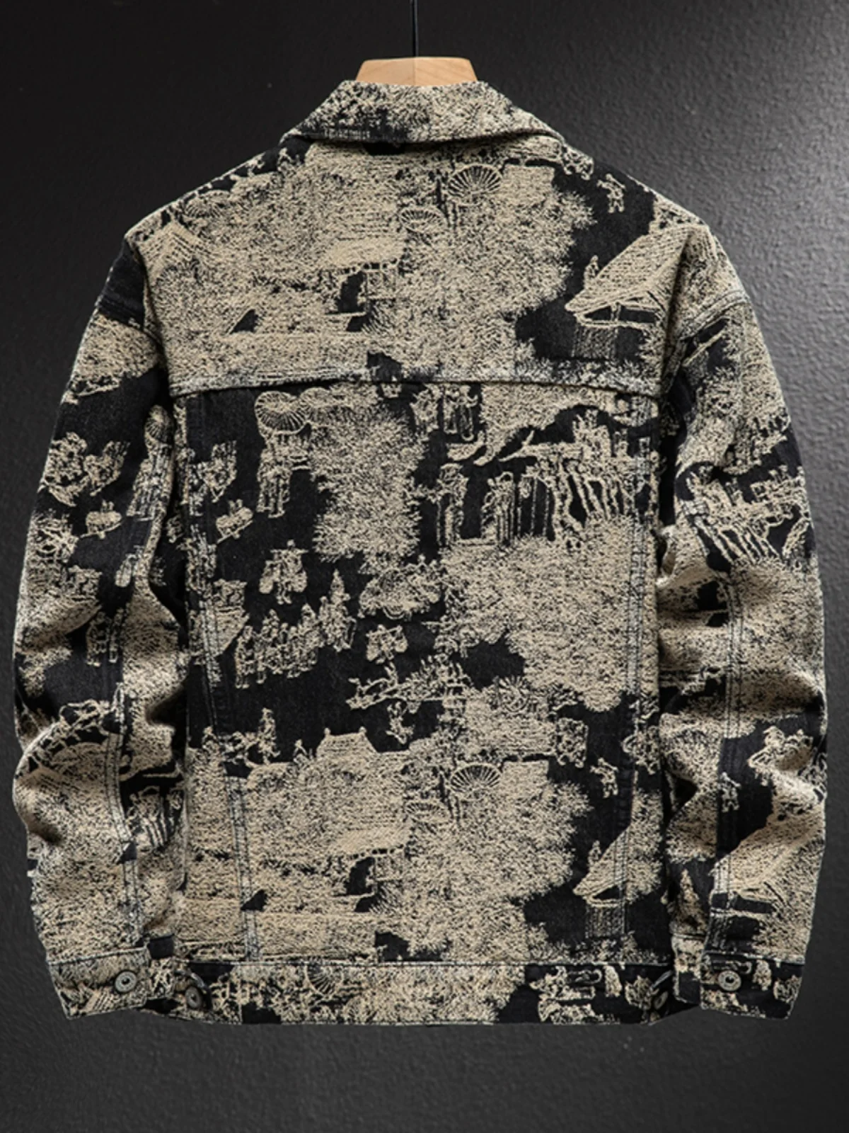 2025 Spring and Autumn New Men's High-end Embroidered Casual Denim Jacket Loose Retro Jacquard Black Daily Jacket