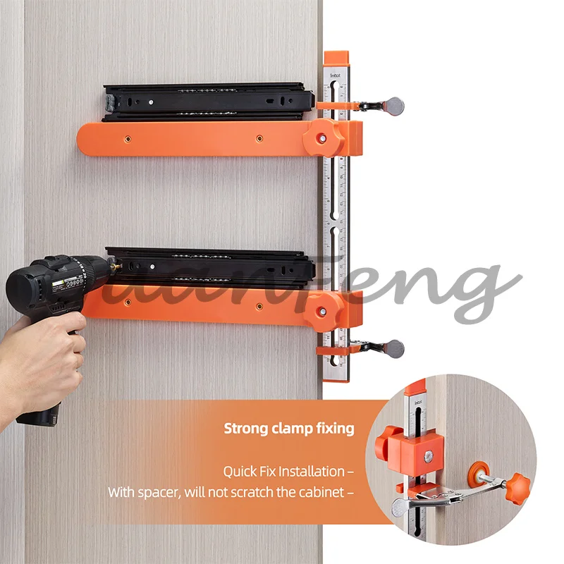 Cabinet Drawer Mounting Jig, Woodworking Locator with Toggle Clamp and Scale