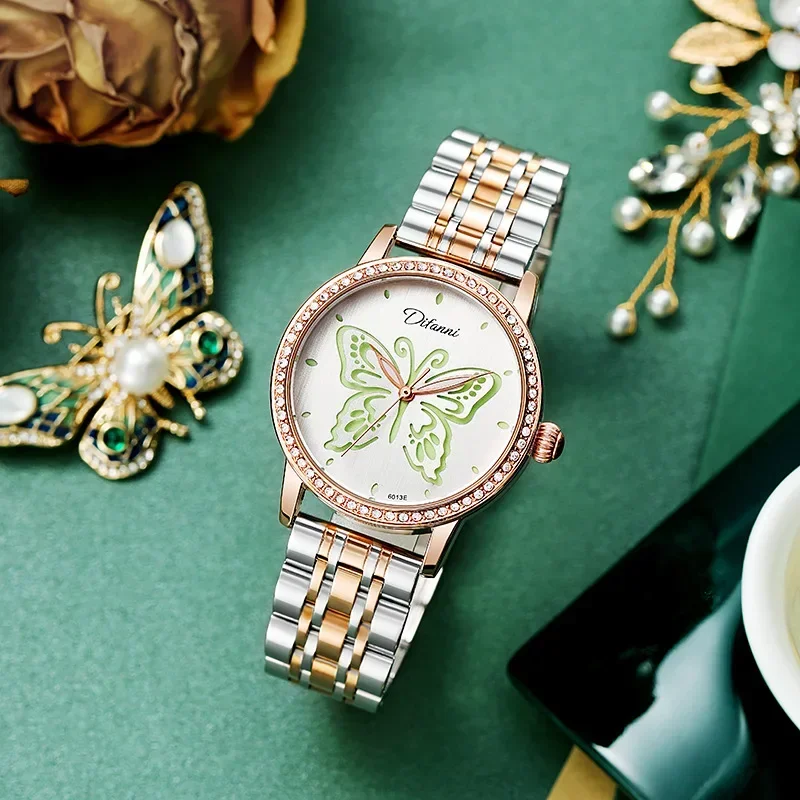 Round Tourbillon Automatic Mechanical Women's Watches Hollow Butterfly Luminous Waterproof Automatic Movement Watch