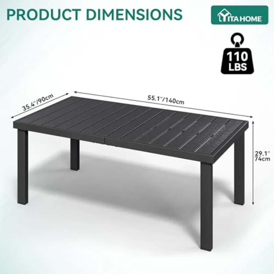 Aluminum Patio Dining Table for 6, outdoor use, aluminum, silver, lightweight and rust-resistant