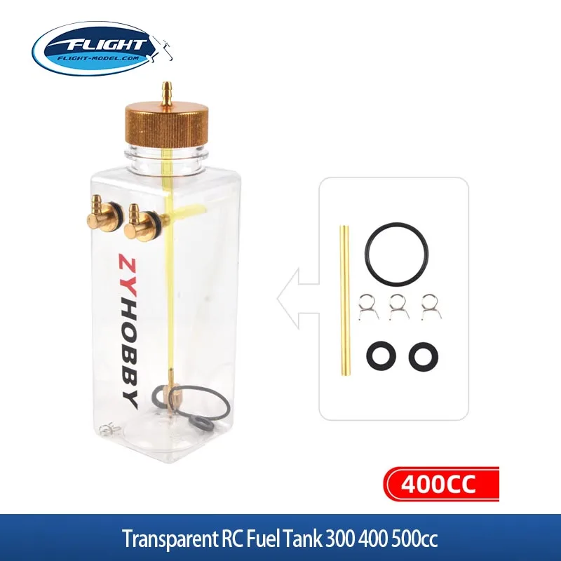 1Pc Transparent RC Fuel Tank 300 400 500cc With Metal Cap Brass Nozzle For Gas Nitro RC Fixed Wing Airplane