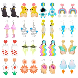 YAOLOGE Acrylic Exaggerated Colorful Big Drop Earrings For Women Cartoon Dog Rainbow Astronaut Ear Jewelry Party Gift серьги