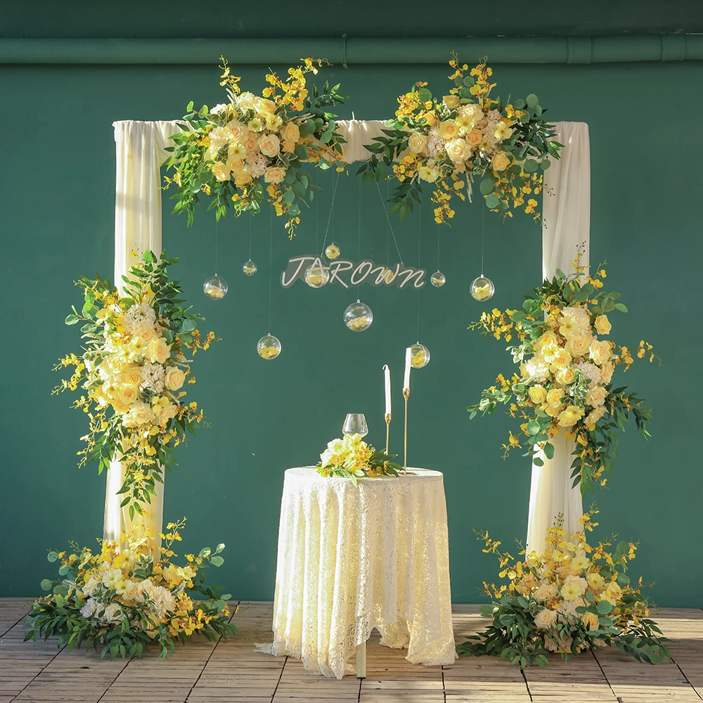 Wedding Backdrop High Quality Fleurs Artificielles Decoration Custom Yellow Rose Orchid Floral Arrangement Decor Props HY2350