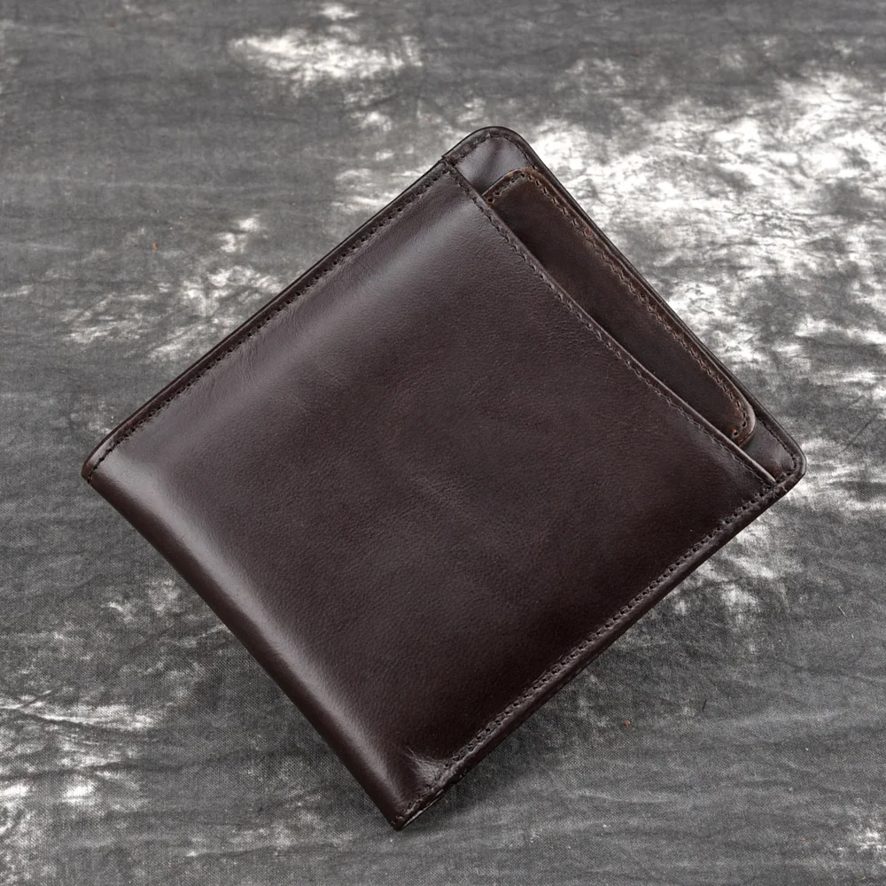 Natural Skin Men Short Purse Money Bag Coin Pocket Cash Retro Casual Male Multi-Cards Holder Genuine Leather Bifold Wallet