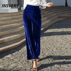 Gold Velvet Pants For Women Fashion High Waist Straight Trousers Women Casual Solid Pant Women Streetwear