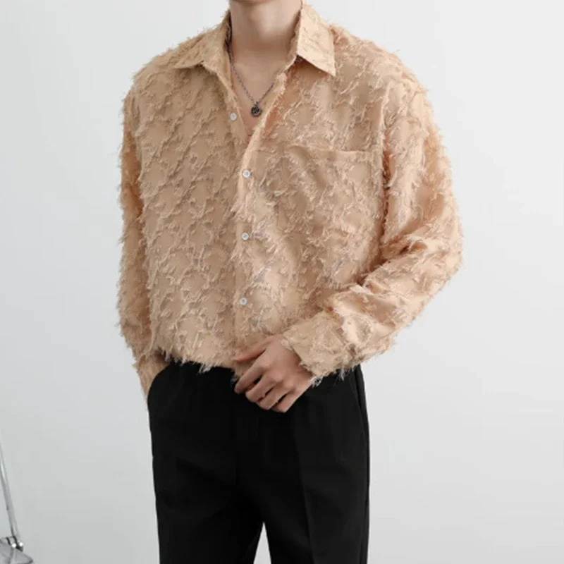 パーティーファッションタッセルデザインシャツメンズ 2025 春秋カジュアルボタン付きラペルシャツヴィンテージソリッドカラー男性カーディガントップス