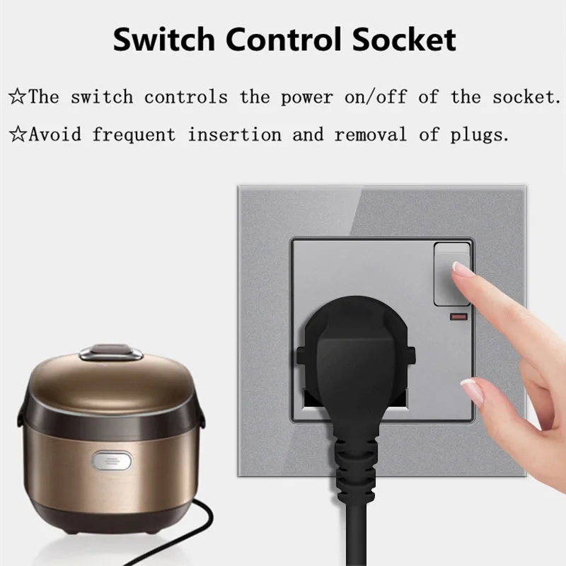 PSSRISE 86 French EU RU UK Wall Switch Socket with DC 5V 2.1A USB Type-c Charger Tempered Glass Panel Light Switch Power Outlet