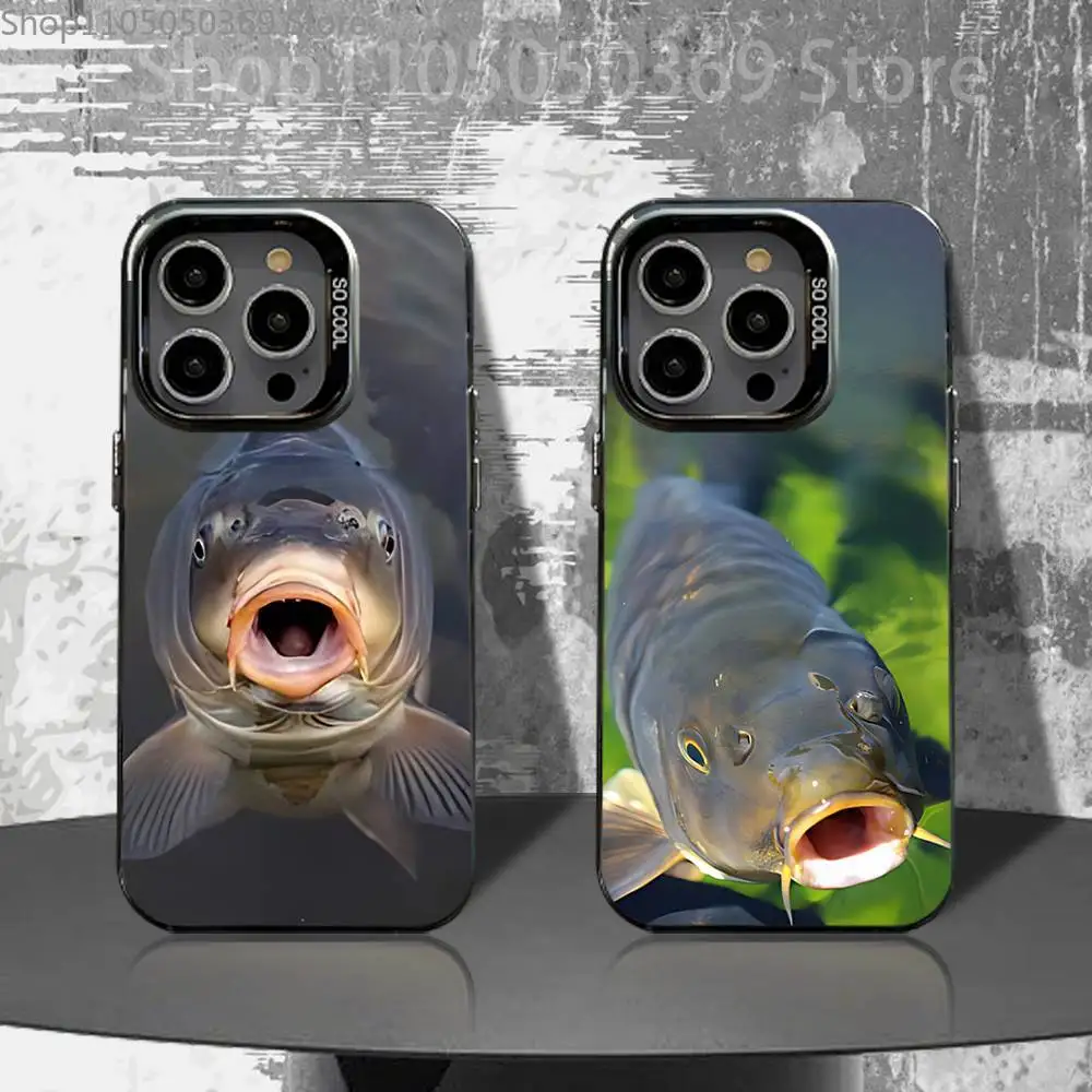 

CARP FISHING Phone Case For iPhone 16,15,14,13,12,11,Pro,XS,Max,Plus,Mini,SE4,E Black Matte Shockproof Cover