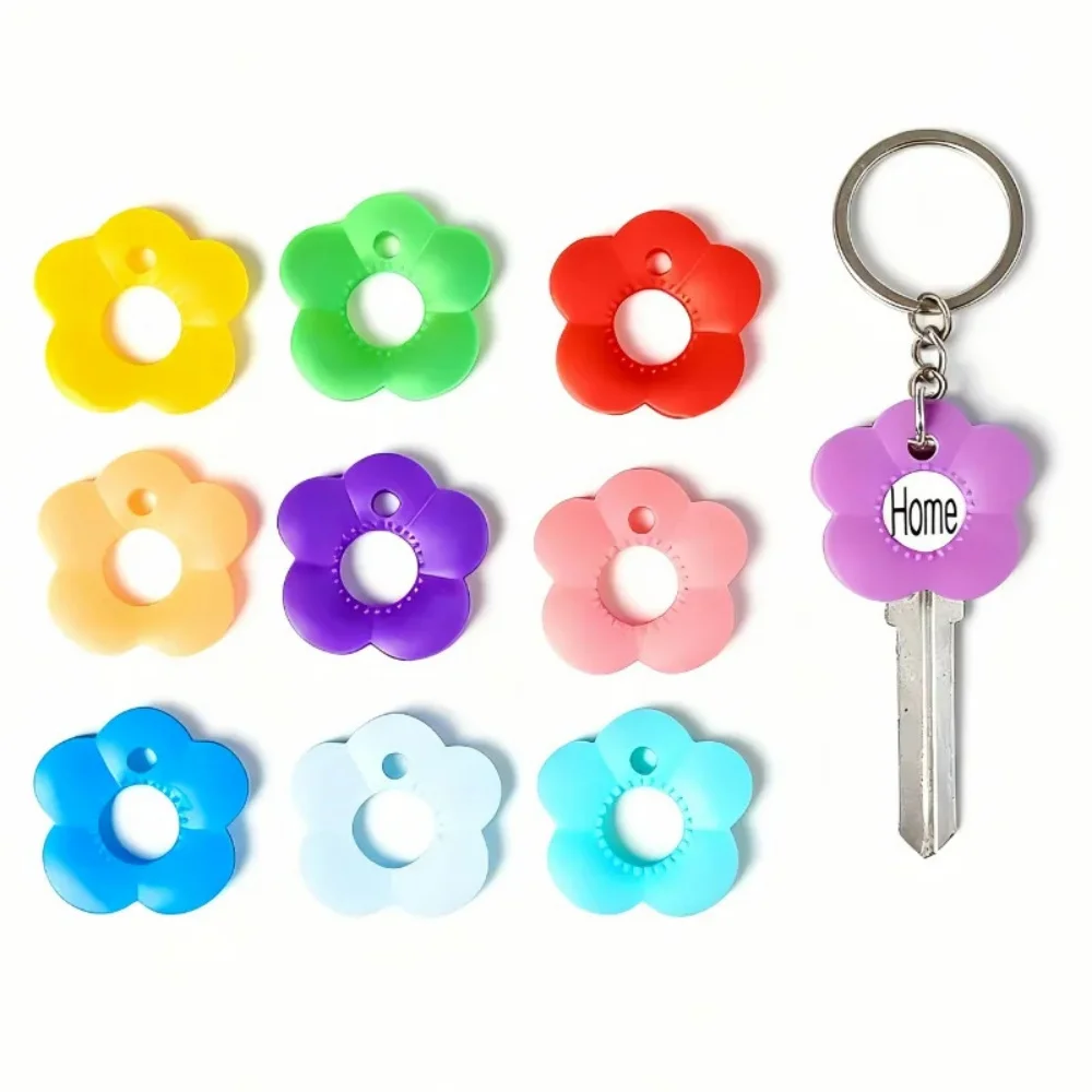 10pcs Multicolor Flower-Shaped Silicone Keycaps with Labeled Key Covers - Color-Coded Durable Key Protectors Keychain Organizers