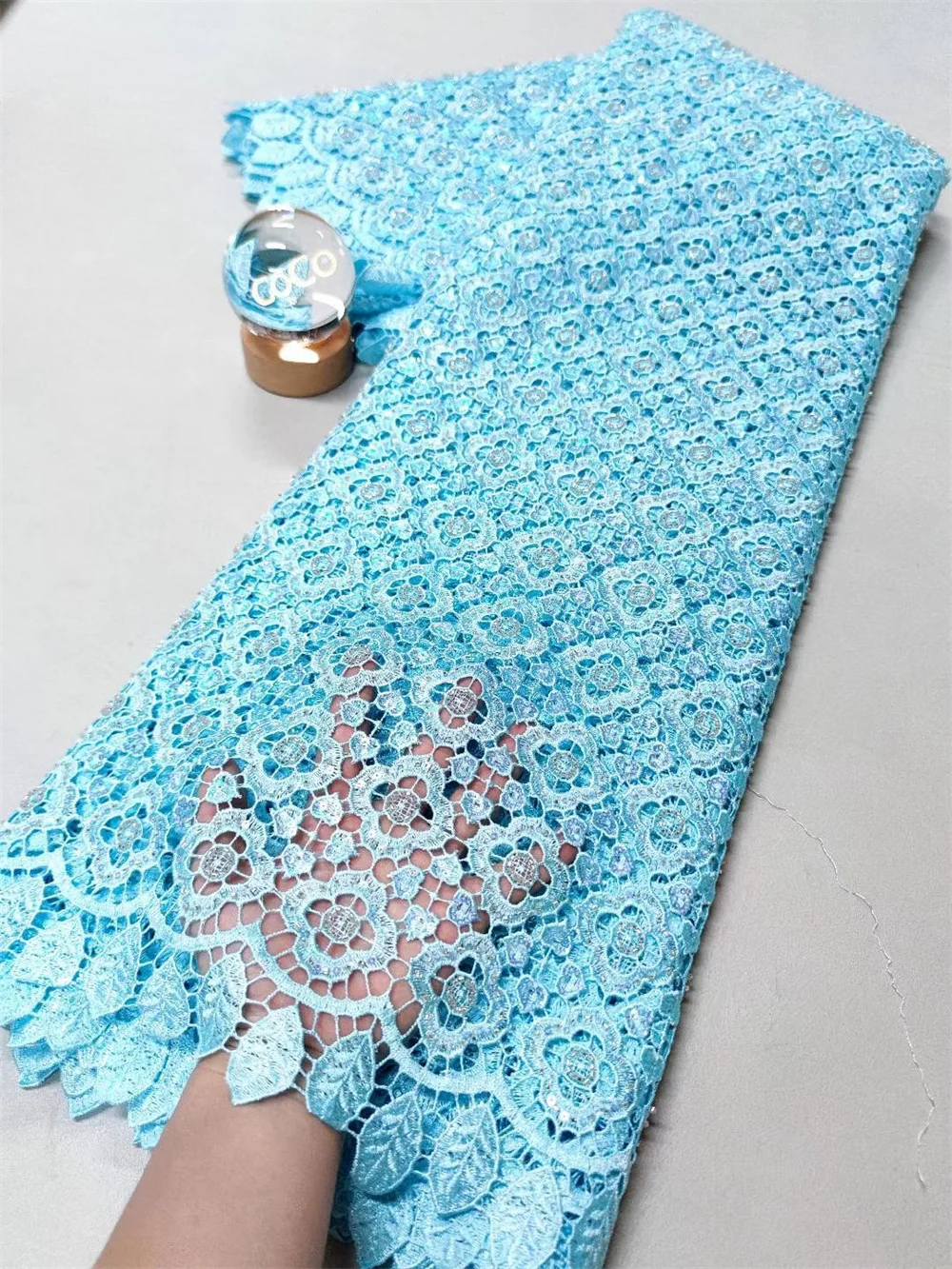 أقمشة الدانتيل الأفريقي النيجيري الزفاف جبر 2025 ، فستان الحفلات الأحجار للخياطة ، قابل للذوبان في الماء ، جودة عالية ، 5 ياردات p H124-1 #5