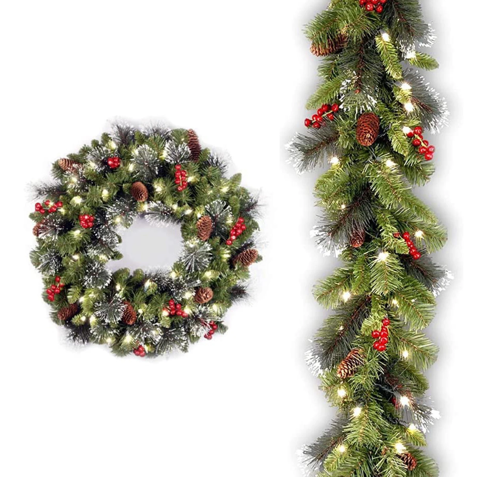 20–60 cm LED-Weihnachtskiefernkranz mit roten Beeren, künstlicher Weihnachtskranz, Neujahrsparty, DIY-Dekoration, fügen Sie Weihnachts-Atmosphäre hinzu – Detail 3